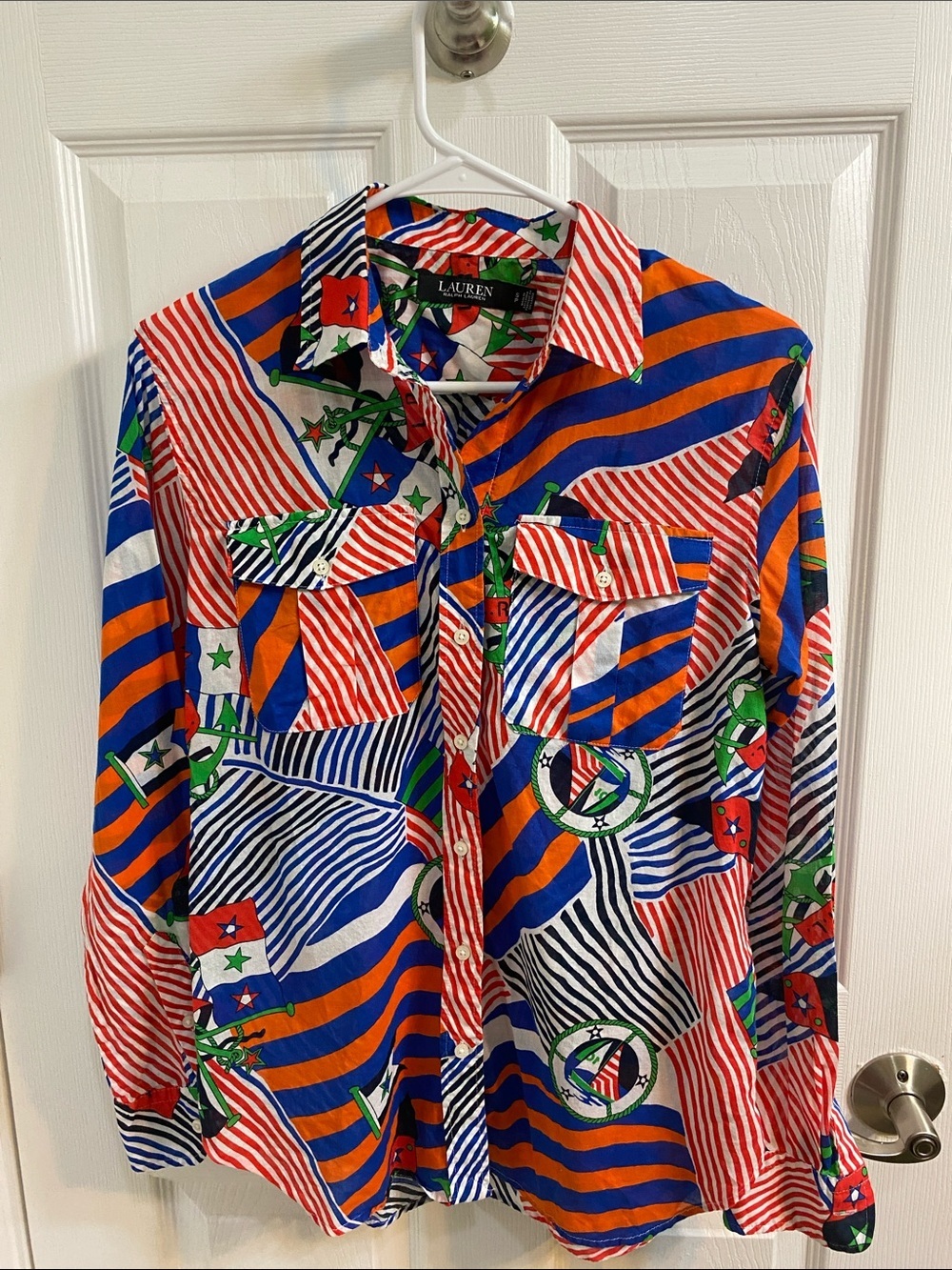 Lauren Ralph Lauren Black Label Sailboat Nautical Button Down Shirt Small Colour